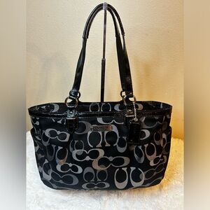 Coach Purse Gallery Optic Signature C Black & Silver Lurex Metallic Tote